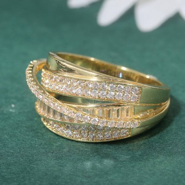 Interwoven Sparkle 18K Gold/White Gold Multi-Layer Pave Open Ring