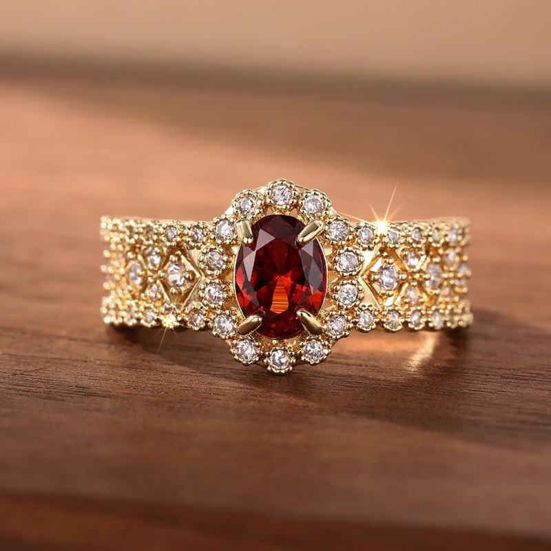 Queen of Flame Vintage Ruby Halo Ring