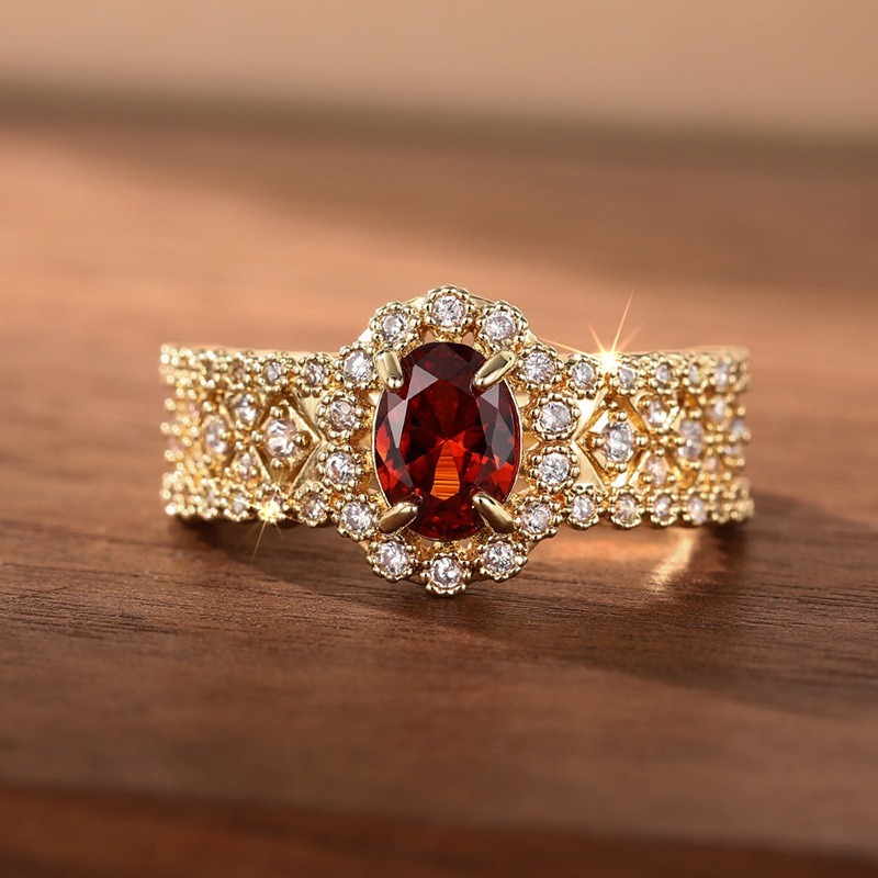 Queen of Flame Vintage Ruby Halo Ring