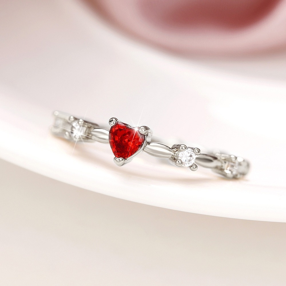 Heartbeat Signal Two-Tone Heart Zircon Thin Band Ring
