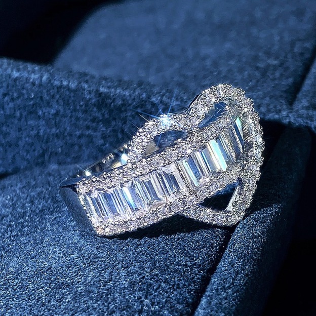 Heart Desire Two-Tone Hollow Heart Baguette Ring