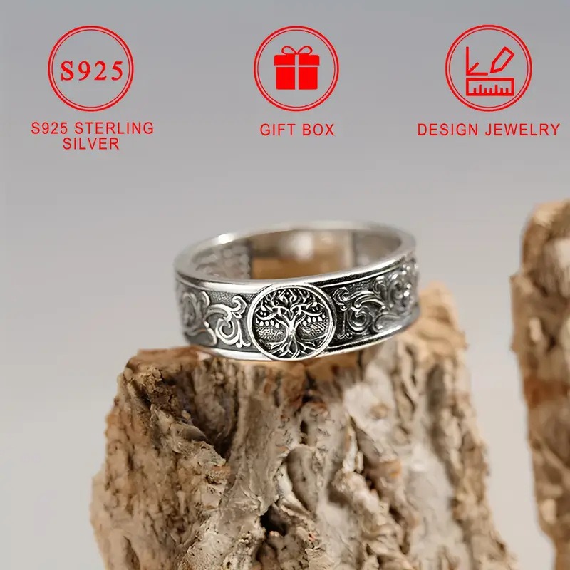 Tree of Life S925 Sterling Silver Vintage Band Ring
