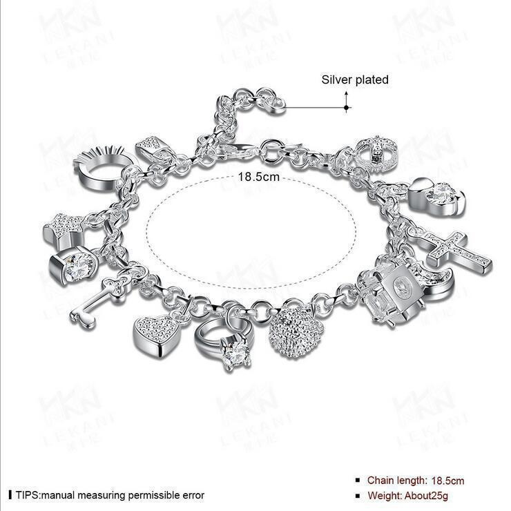 Wish Collection S925 Sterling Silver 12 Charm Bracelet