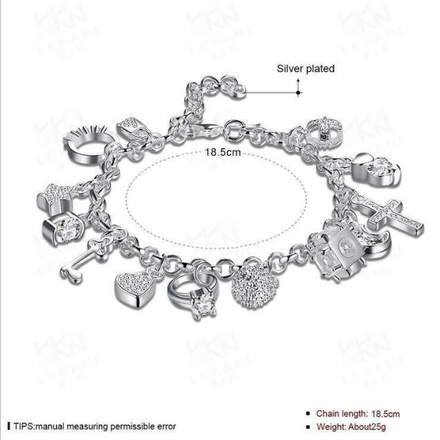 Wish Collection S925 Sterling Silver 12 Charm Bracelet