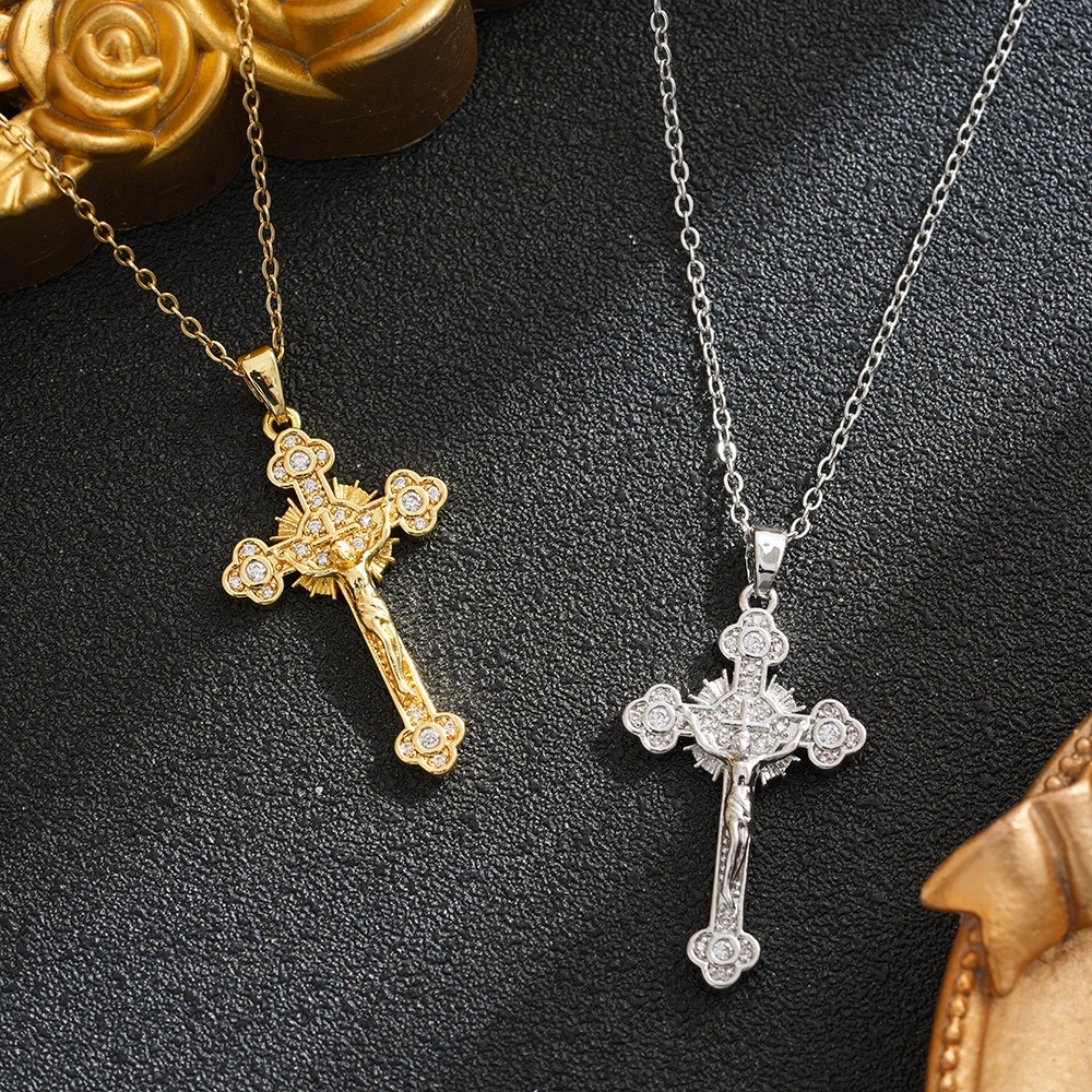Sacred Heart Redemption Two-Tone Jesus Cross Necklace