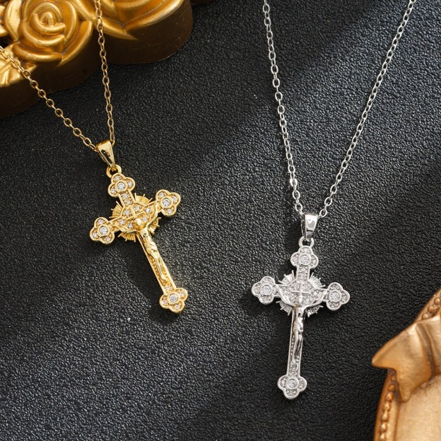 Sacred Heart Redemption Two-Tone Jesus Cross Necklace