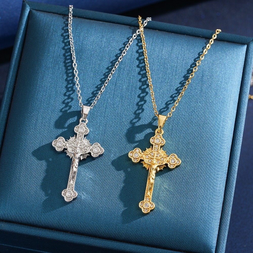 Sacred Heart Redemption Two-Tone Jesus Cross Necklace