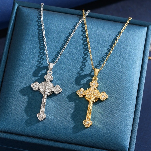 Sacred Heart Redemption Two-Tone Jesus Cross Necklace
