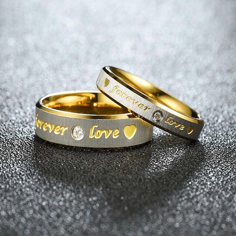 Forever Love Two-Tone Gold-Plated Couple Rings｜Engraved Confessions for Your Fingertips