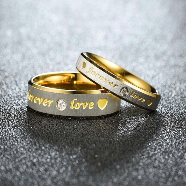 Forever Love Two-Tone Gold-Plated Couple Rings｜Engraved Confessions for Your Fingertips