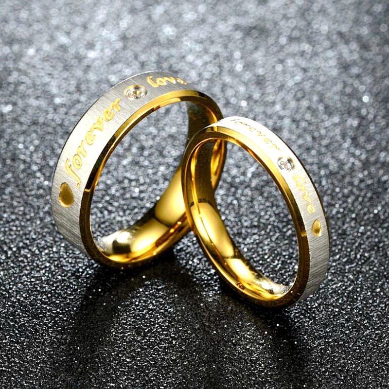 Forever Love Two-Tone Gold-Plated Couple Rings｜Engraved Confessions for Your Fingertips