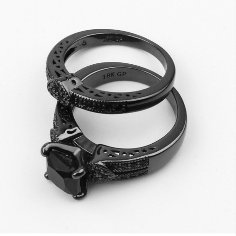 Obsidian Starlight Black Diamond Couple Ring Set