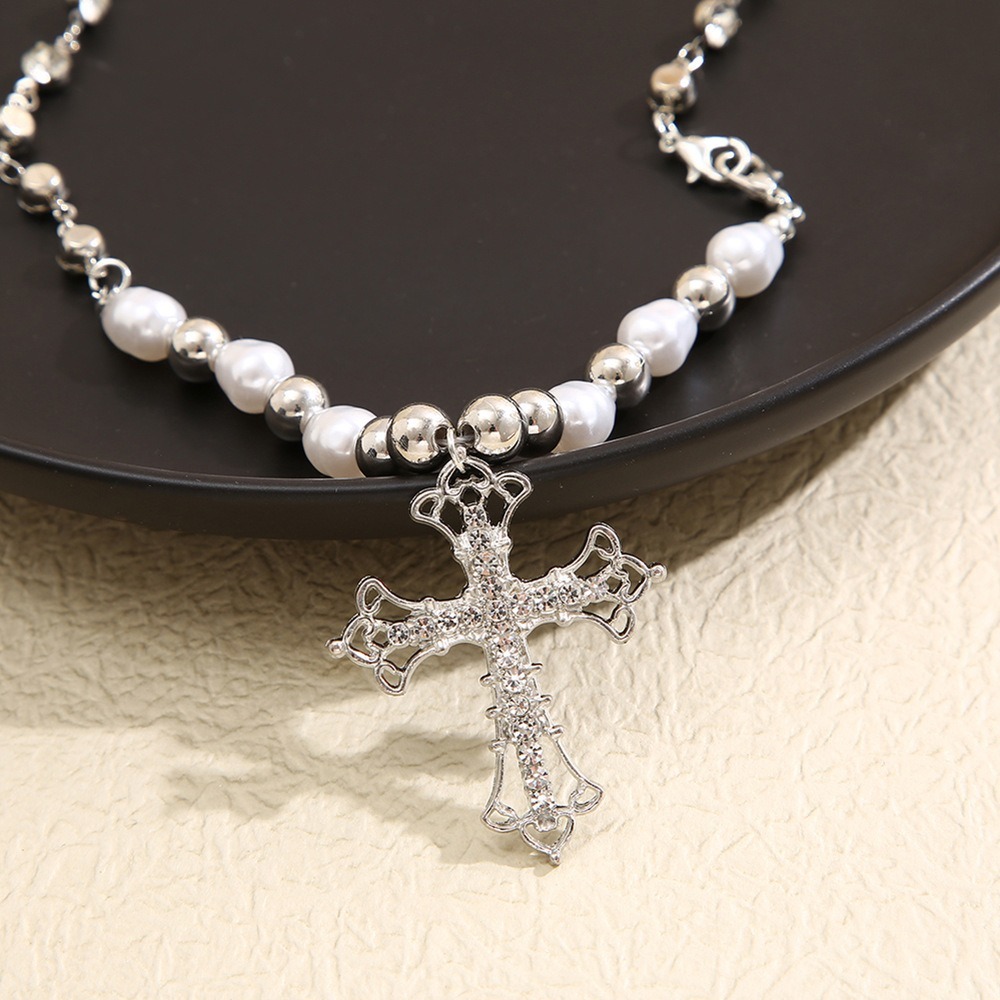 Sacred Pearl Baroque Pearl Crystal Cross Necklace Timeless Faith Elegance