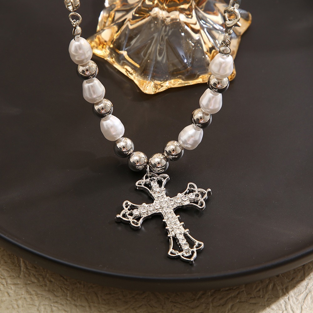 Sacred Pearl Baroque Pearl Crystal Cross Necklace Timeless Faith Elegance