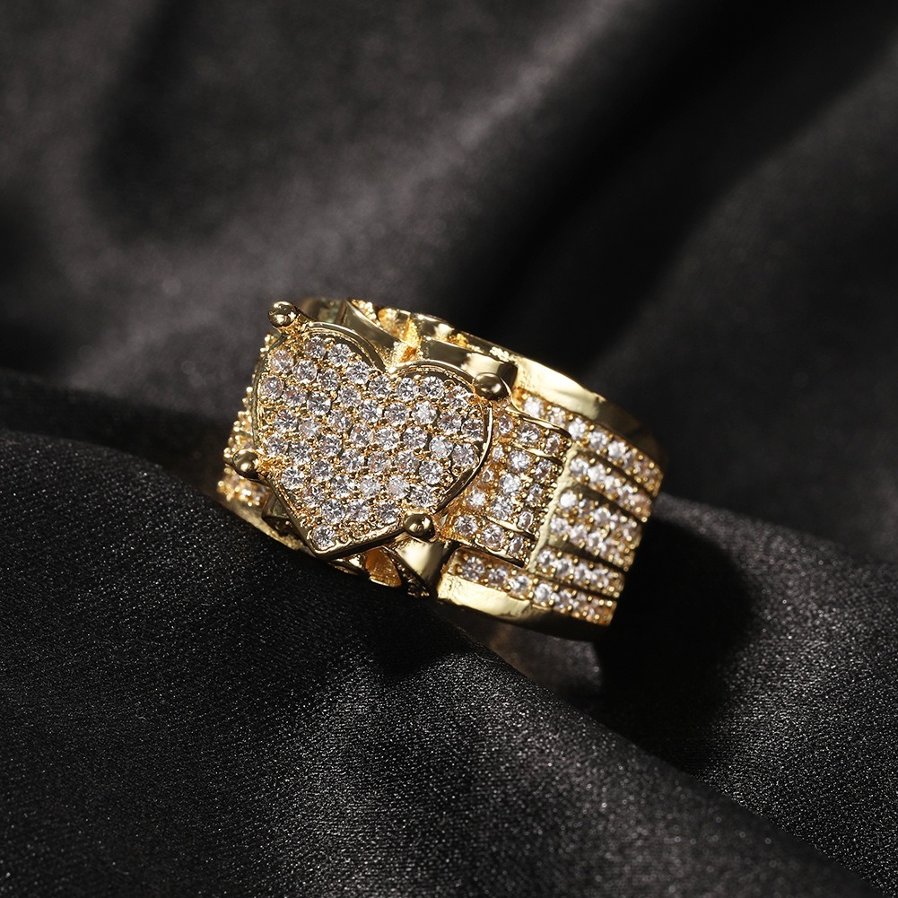 18K Gold Full-Diamond Heart Wide Ring