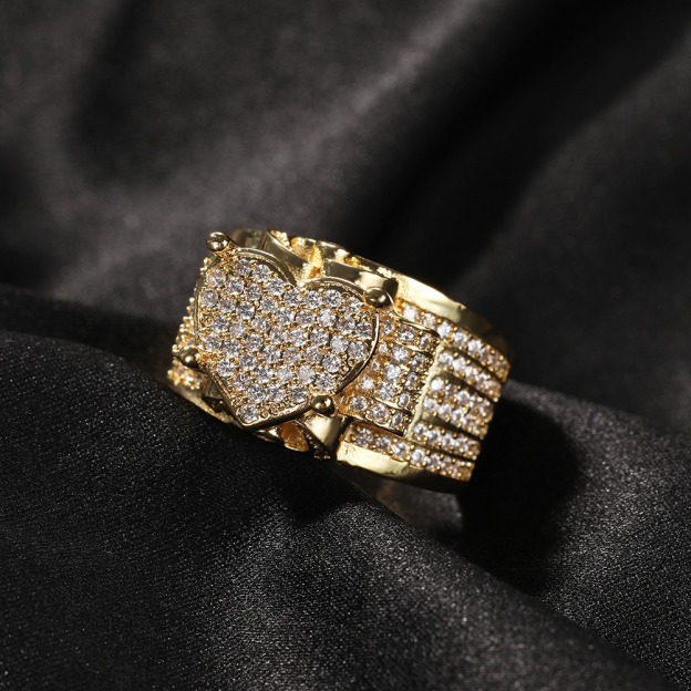 18K Gold Full-Diamond Heart Wide Ring