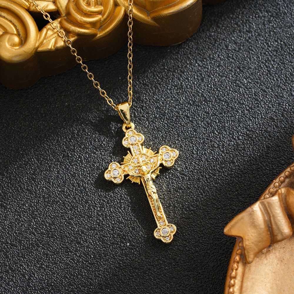 Sacred Heart Redemption Two-Tone Jesus Cross Necklace