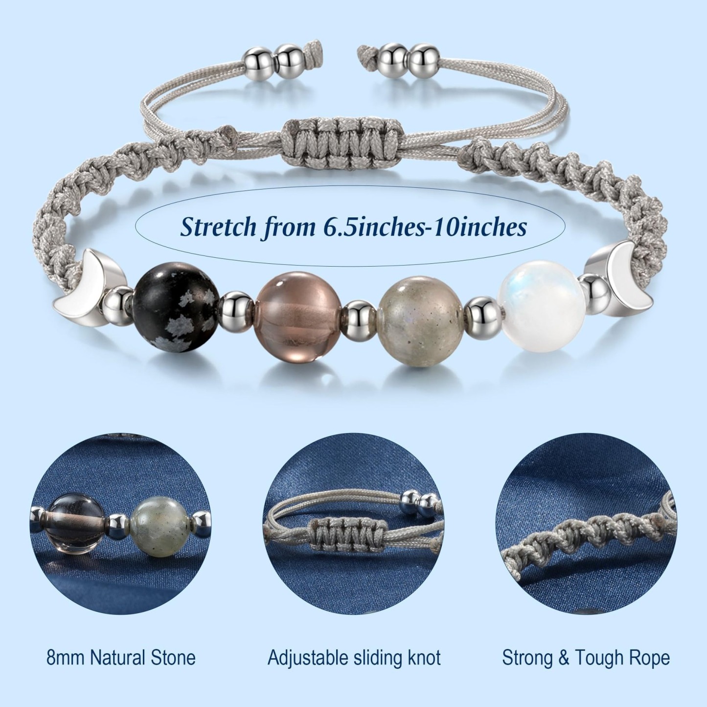 Moon Phase Cycle Natural Crystal Healing Bracelet