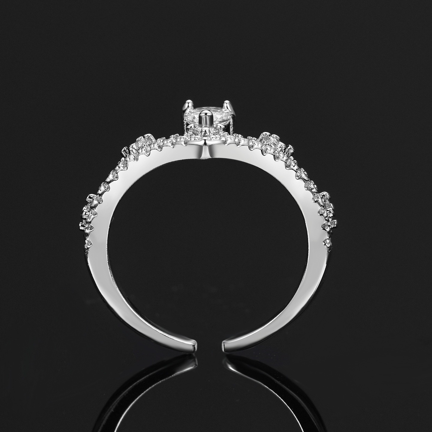 「Luminous Crown」S925 Sterling Silver Pear Cut V-Shape Ring