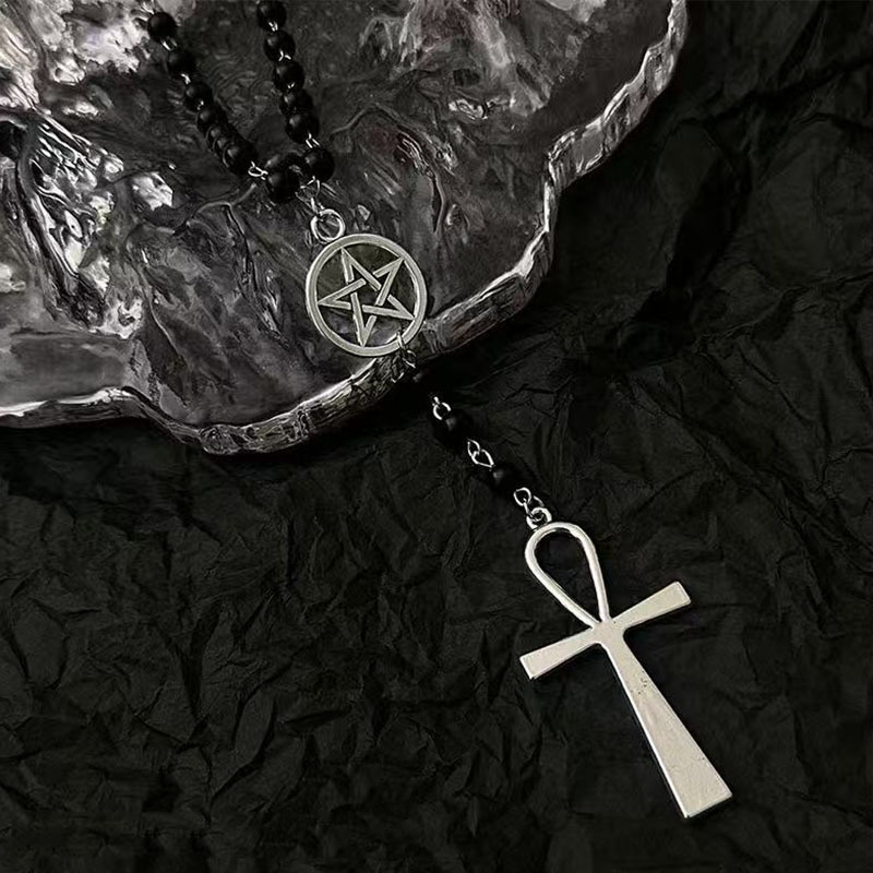 Dark Mysticism Pentagram Ankh Necklace