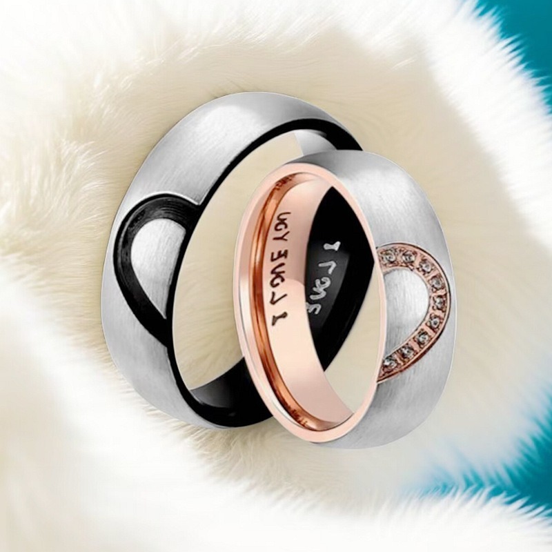 18k Gold Light Luxury Niche Two-Tone Diamond-Studded Hidden Engraving Couple Rings