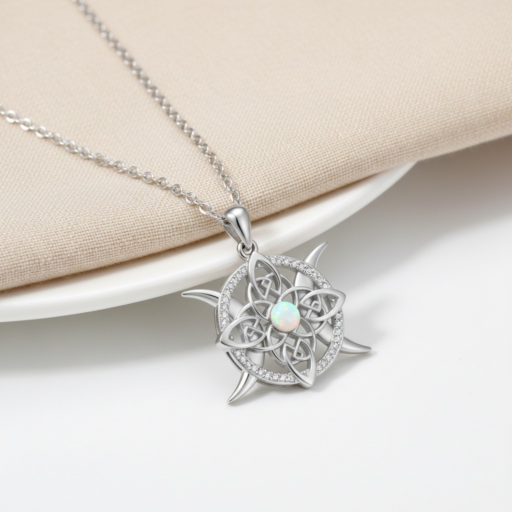 Sterling Silver Witch's Knot Opal Protection Necklace