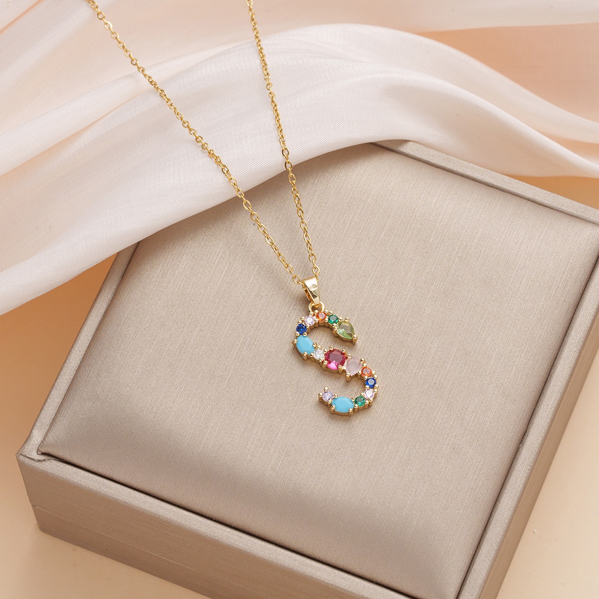 Personalized Colorful Gemstone Initial Necklace