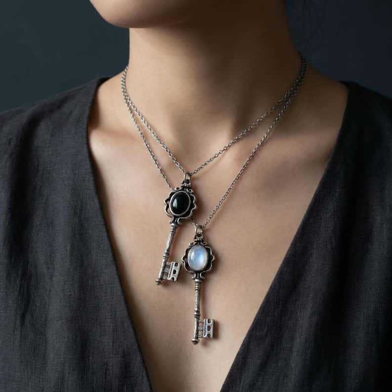 Vintage Hecate Key Natural Gemstone Necklace