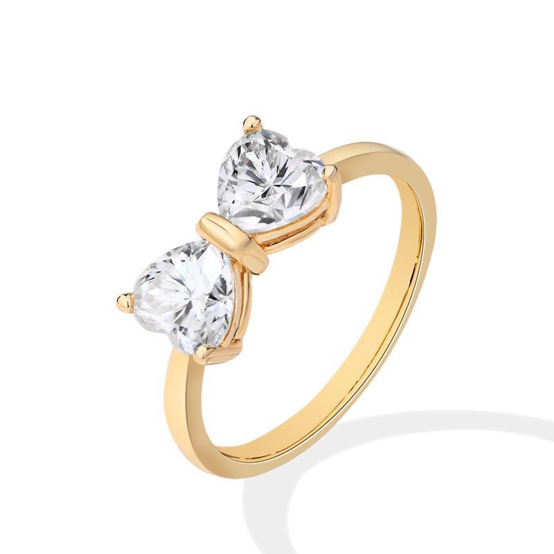 Heart Bow Ring 18K Gold-Plated Full-Diamond Light Luxury Band