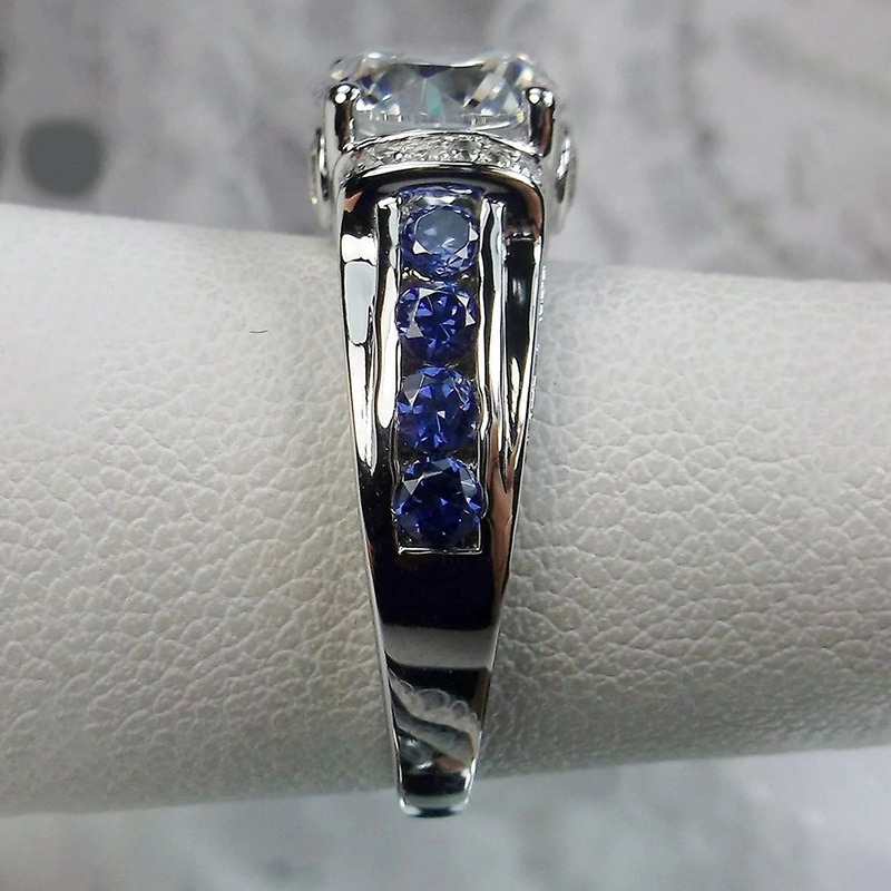 S925 Sterling Silver Sapphire Accent Four-Prong Solitaire Ring