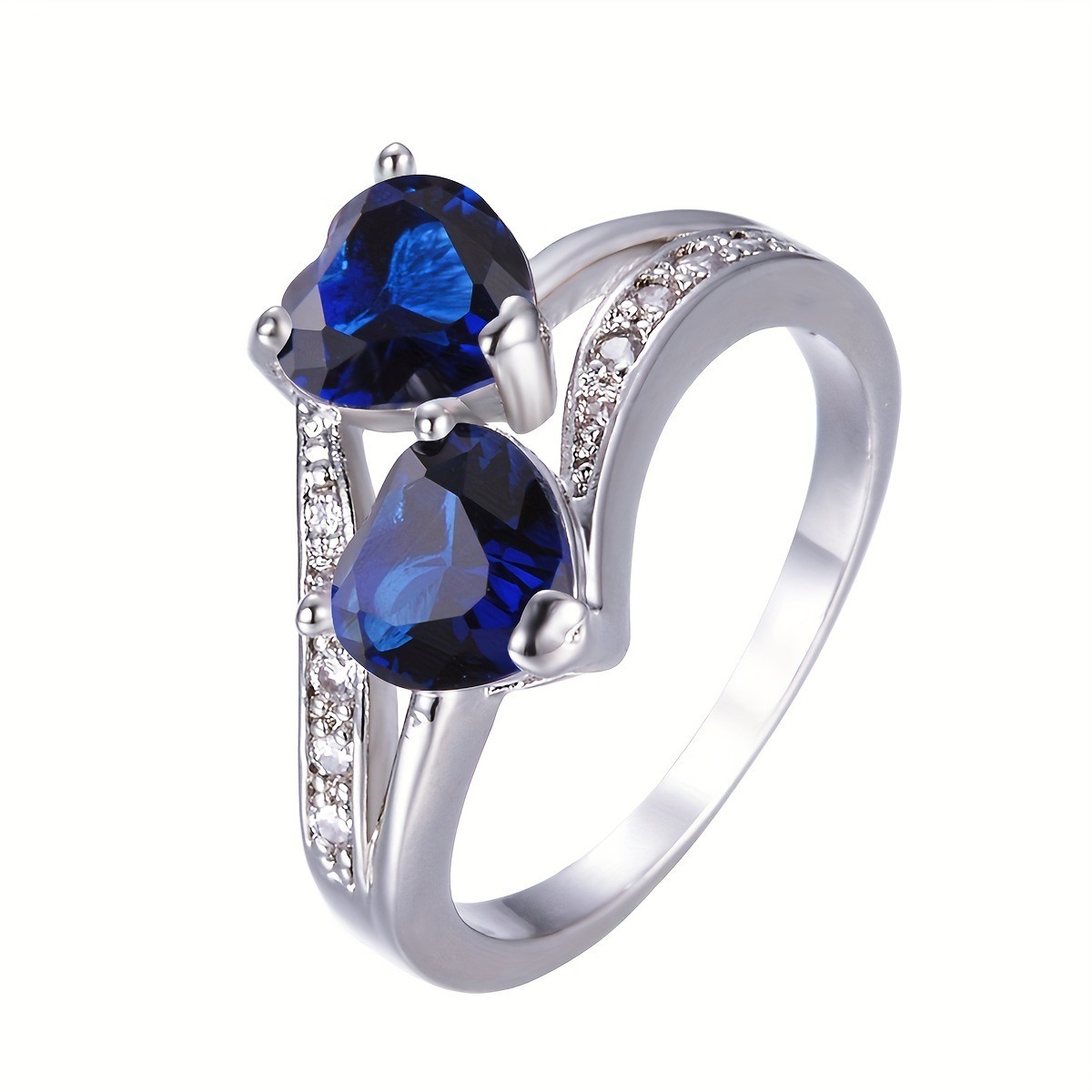 S925 Sterling Silver Double Heart Gemstone Ring