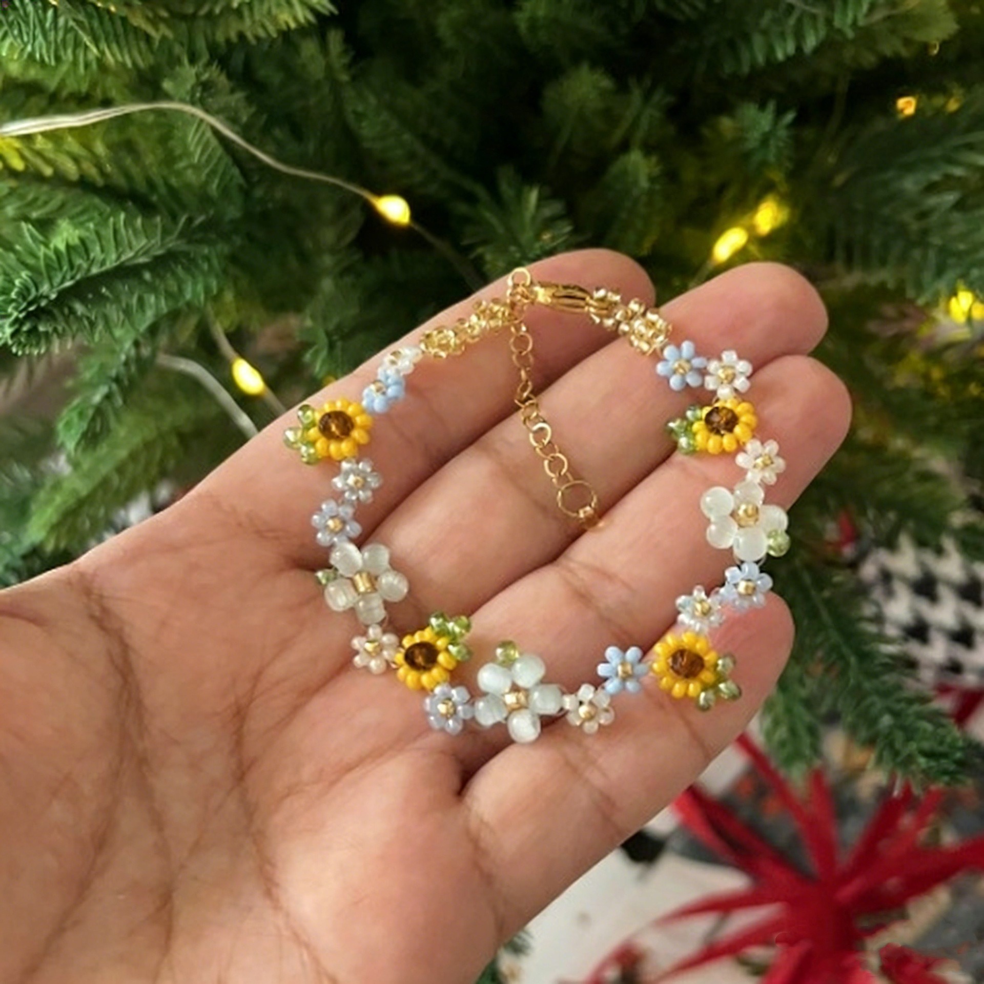 Artisan Hand-Strung Flower Beaded Bracelet