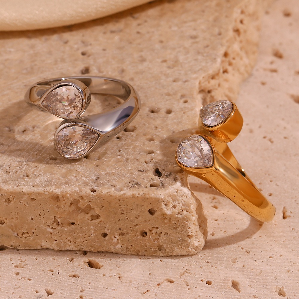 S925 Sterling Silver Double Pear-Cut Moissanite Open Ring