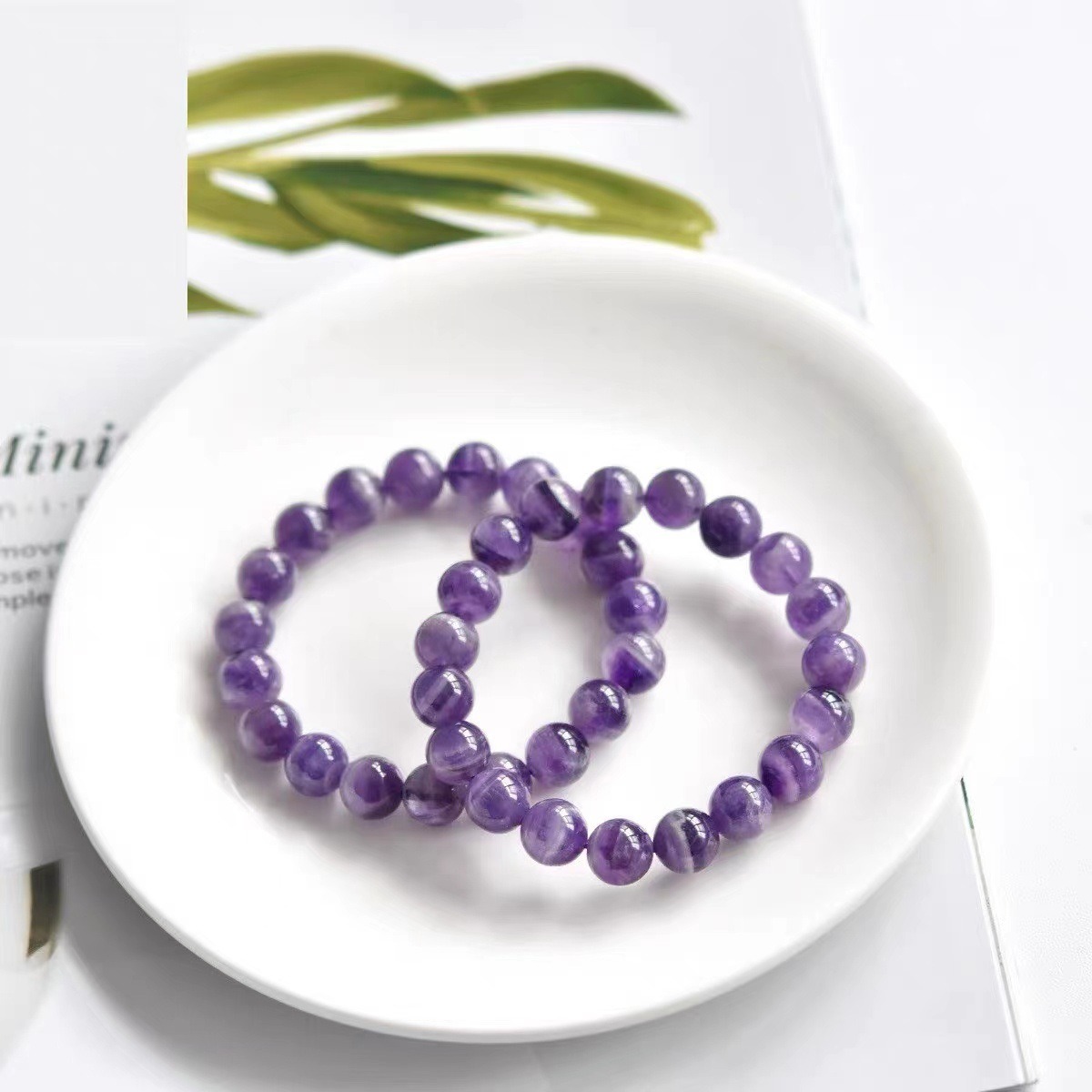 Natural Uruguay Amethyst Round Bead Bracelet