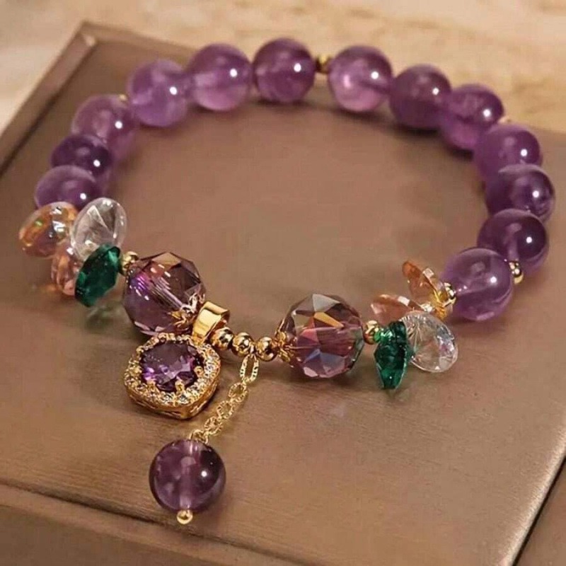 14K Gold Natural Uruguay Amethyst Handmade Beaded Bracelet