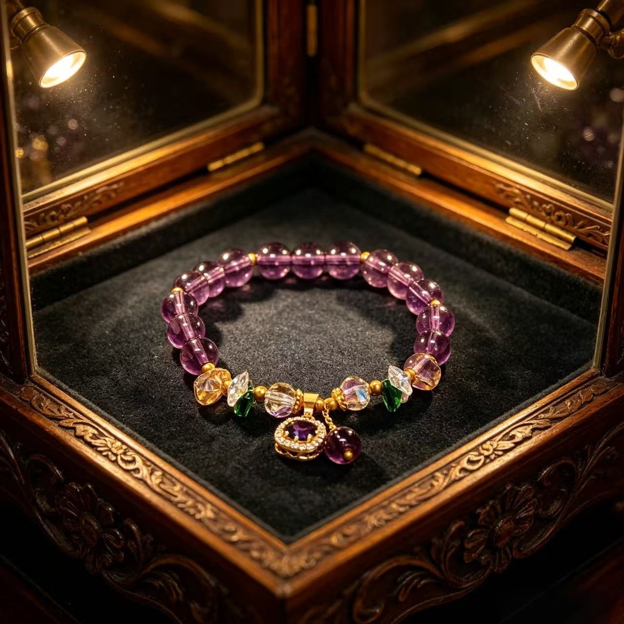14K Gold Natural Uruguay Amethyst Handmade Beaded Bracelet