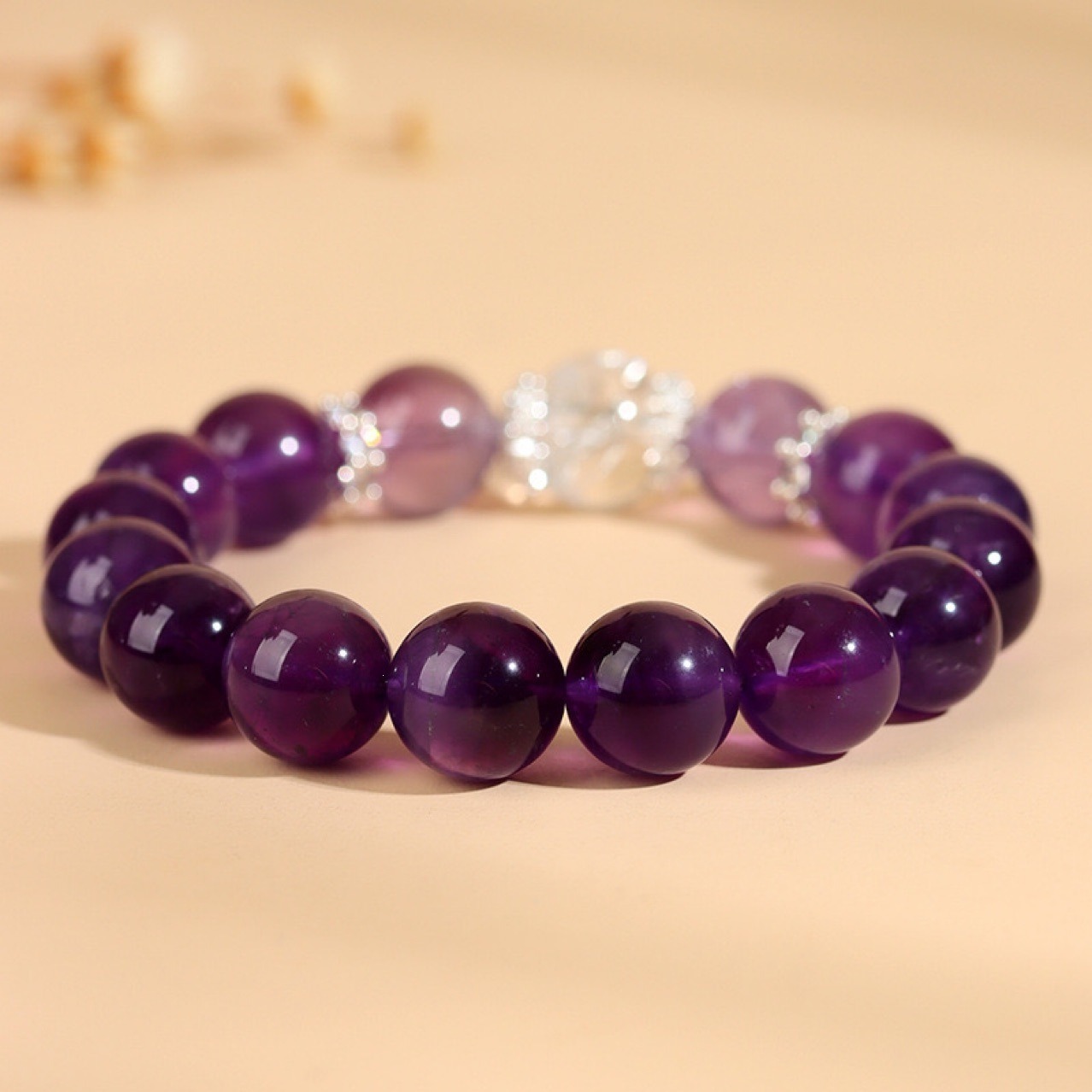 Natural Uruguayan Amethyst and White Crystal Dual-Stone Bracelet