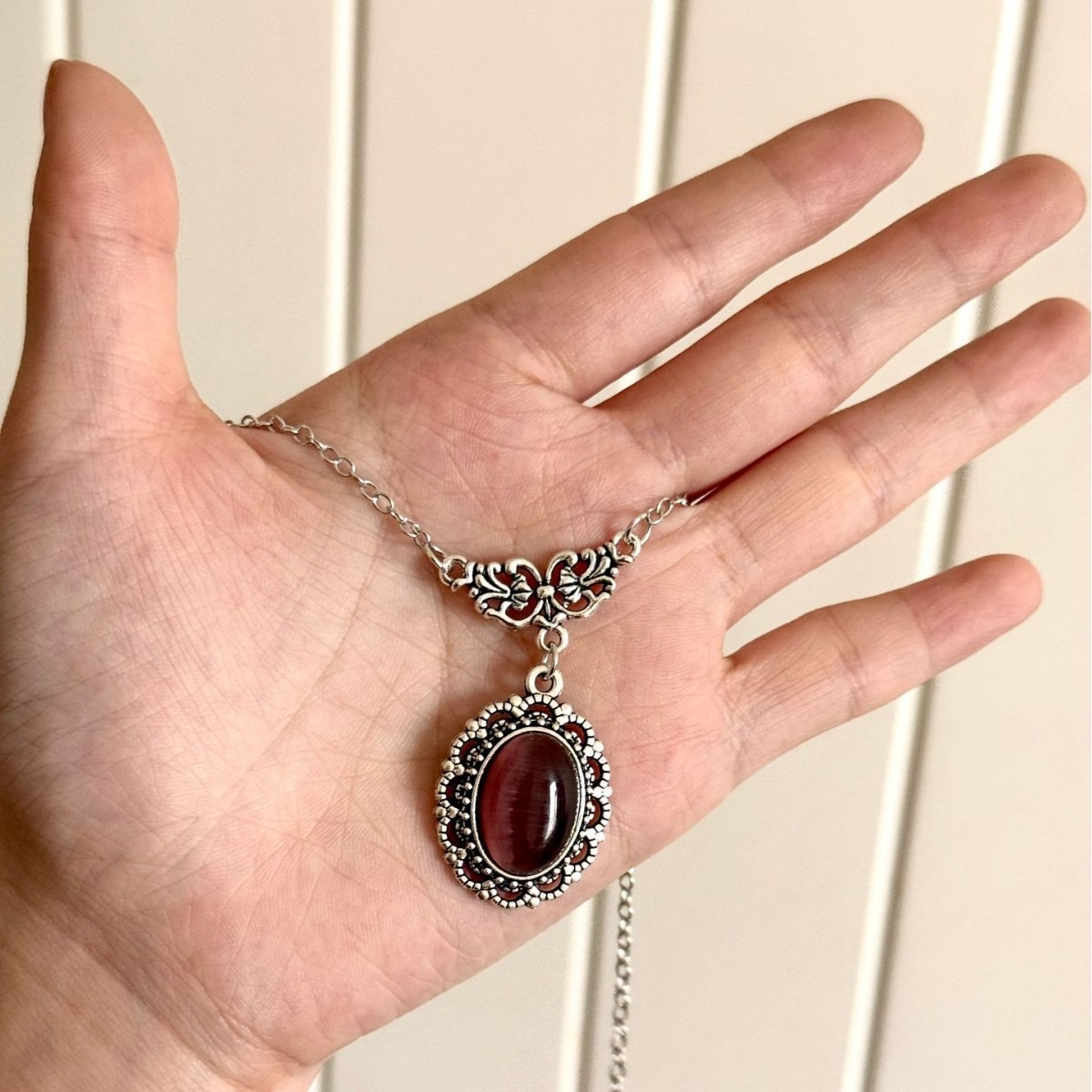 S925 Sterling Silver Vintage Ornate Witch Crystal Necklace