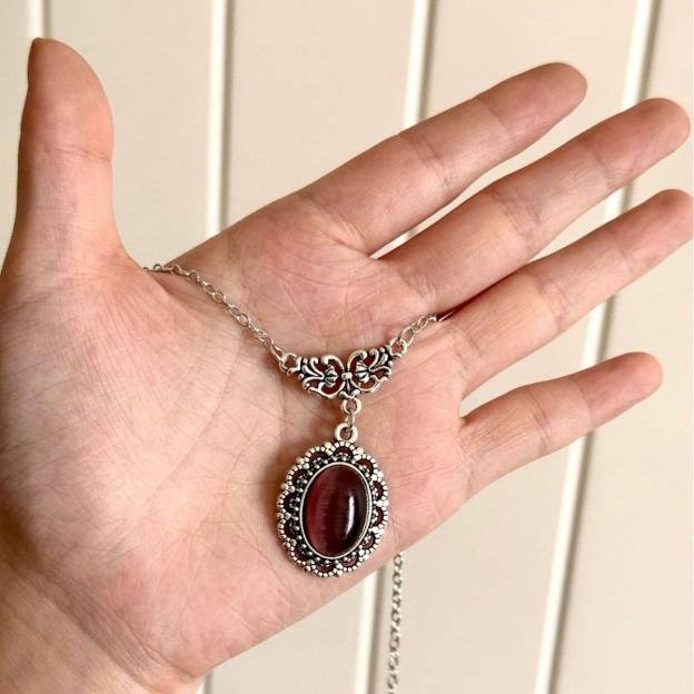 S925 Sterling Silver Vintage Ornate Witch Crystal Necklace