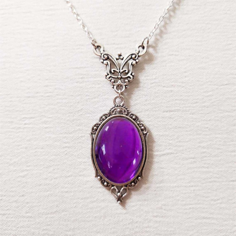 S925 Sterling Silver Vintage Ornate Witch Crystal Necklace