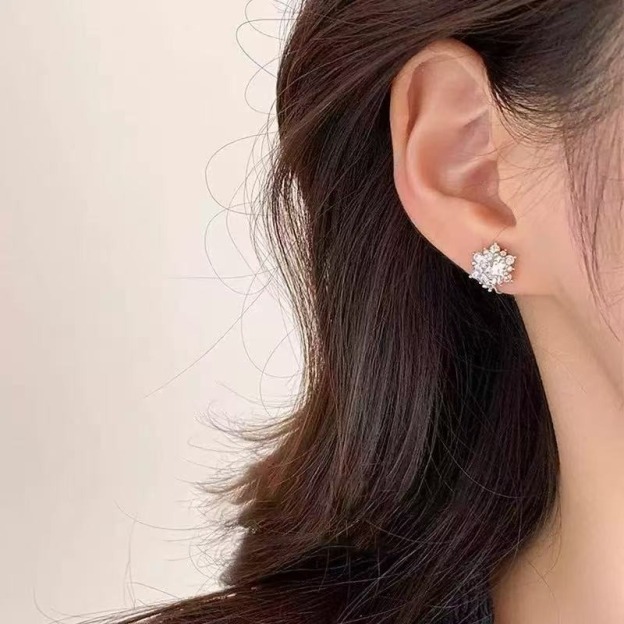Snowflake Full-Diamond Light Luxury Earrings Platinum-Plated Simulated Diamond Shiny Earrings