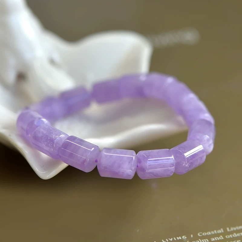 Natural Lavender Amethyst Barrel Bead Bracelet