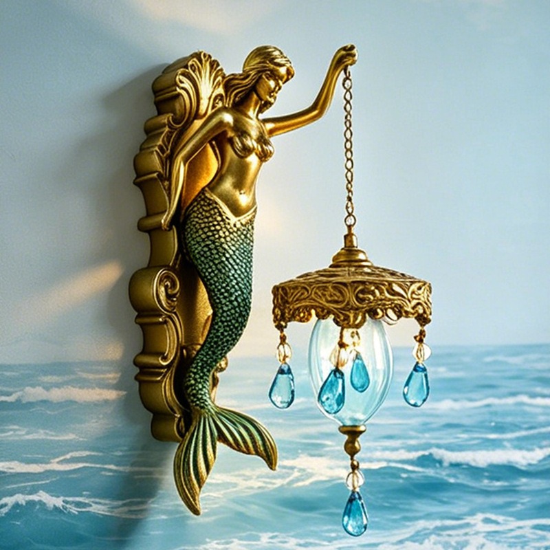Vintage Resin Mermaid Lantern Wall Sconce