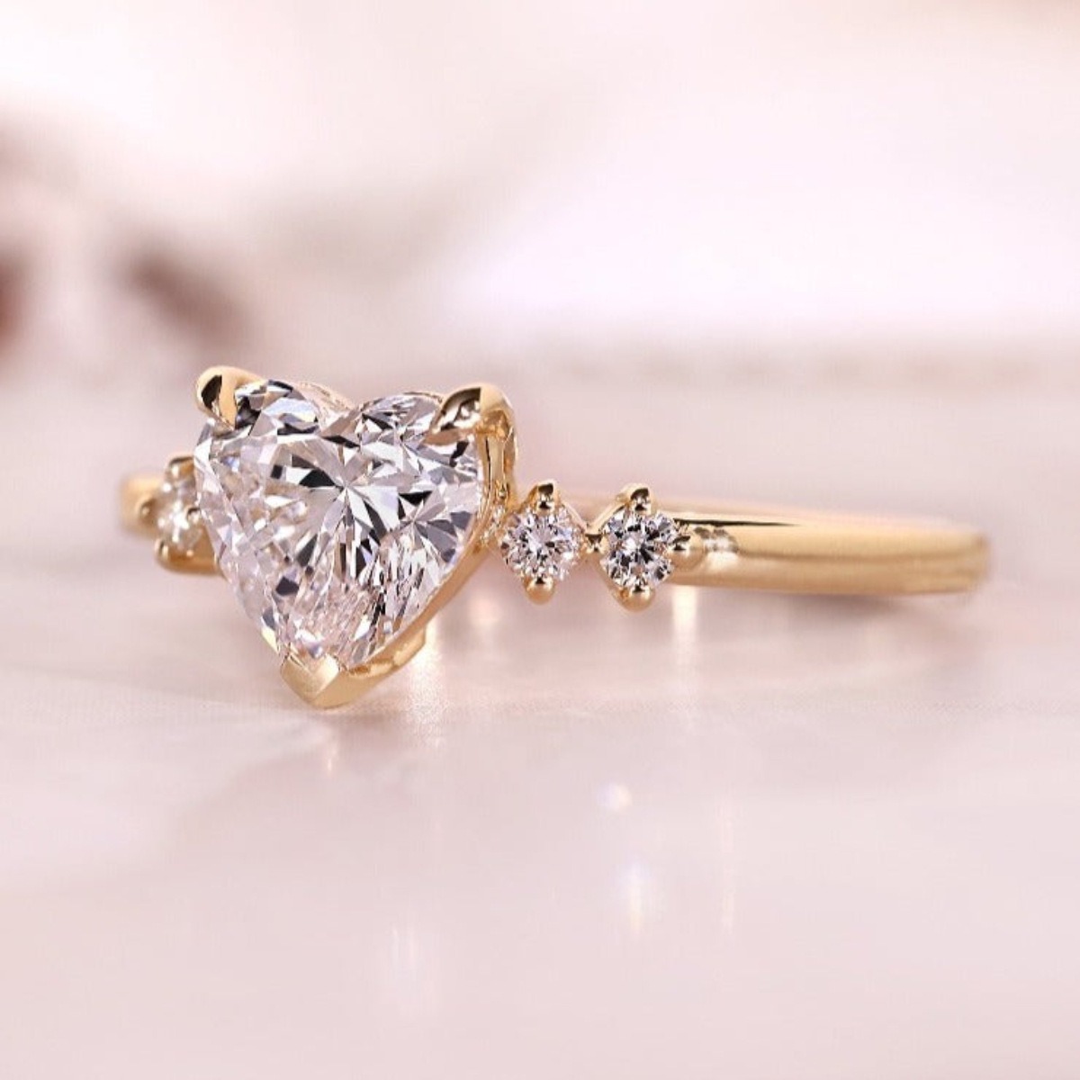 18K Gold Heart Cut Moissanite Ring