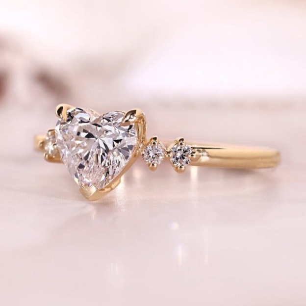 18K Gold Heart Cut Moissanite Ring