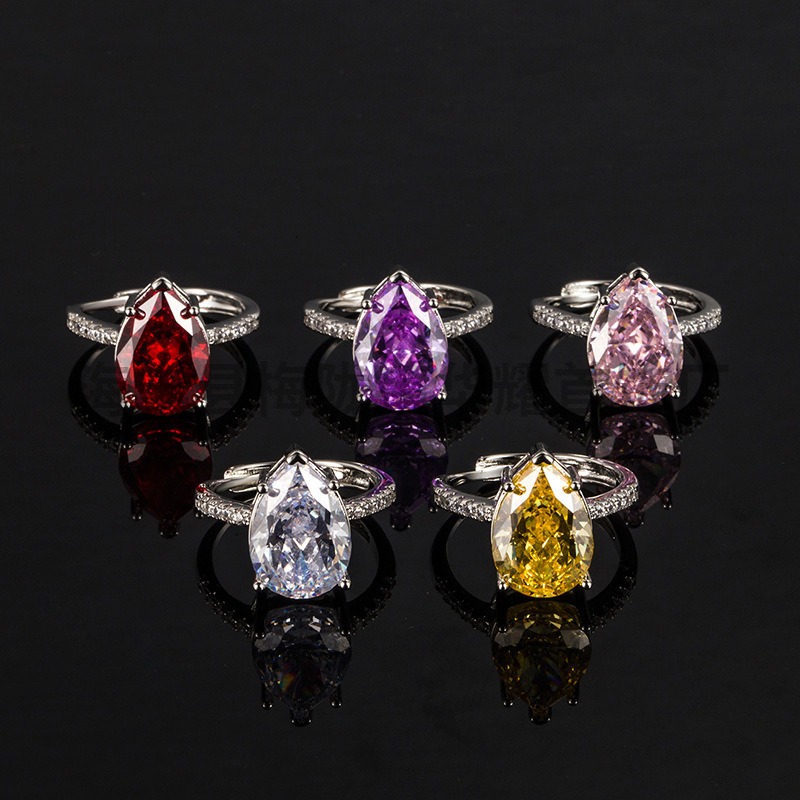 Sterling Silver 6-Prong Pear Cut Color Gem Ring