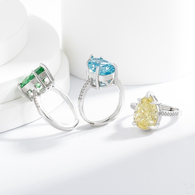 Sterling Silver 6-Prong Pear Cut Color Gem Ring