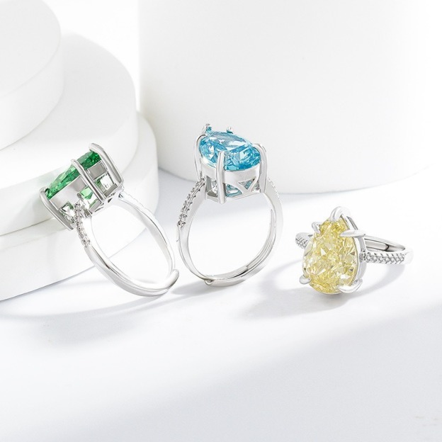Sterling Silver 6-Prong Pear Cut Color Gem Ring