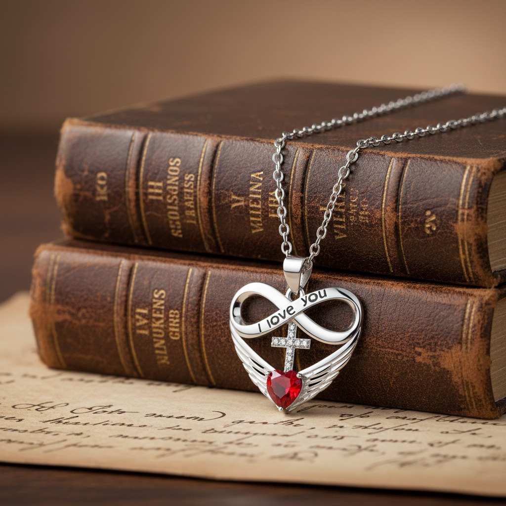 Sterling Silver Eternal Love Cross Wings Necklace