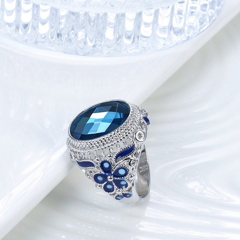 Sterling Silver Filigree Blue Enamel Ring